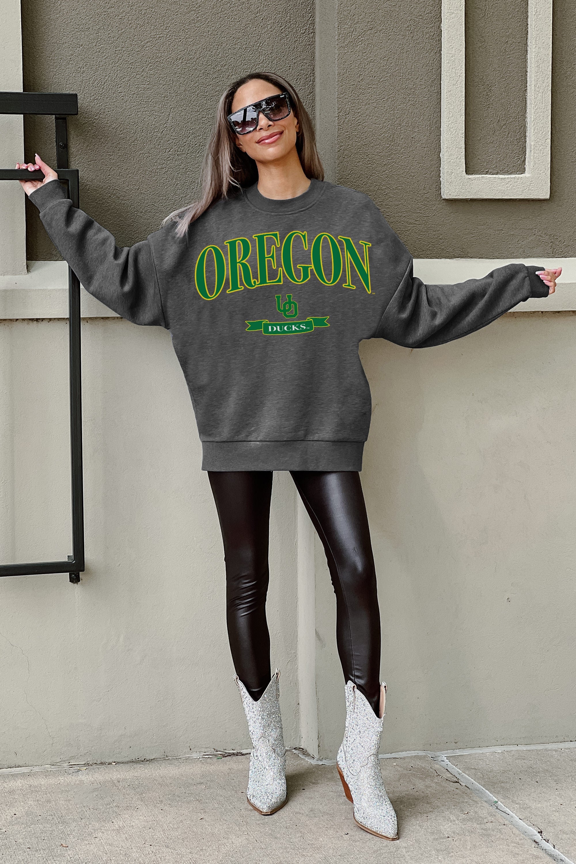 Ultimate Oregon Ducks Premium Fleece Drop Shoulder Crewneck Pullover