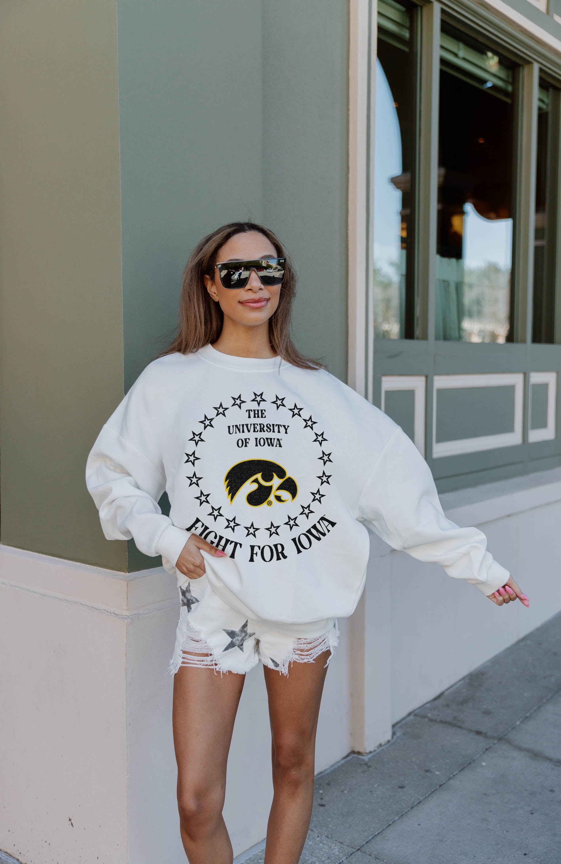 Ultimate IOWA HAWKEYES Premium Fleece Drop Shoulder Crewneck Pullover