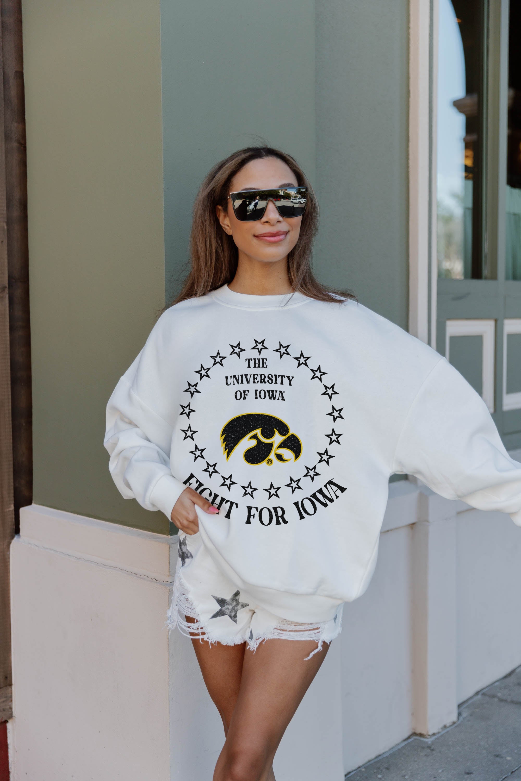 Ultimate IOWA HAWKEYES Premium Fleece Drop Shoulder Crewneck Pullover